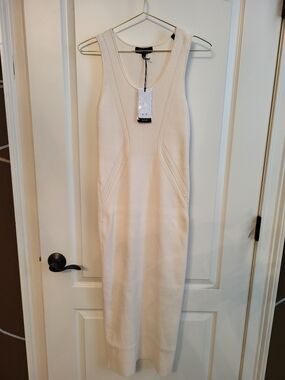 A|X Armani Exchange Cream Ribbed Maxi Tank Dress